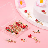 24Pcs Rose Flowers Alloy Enamel Charms for DIY Jewelry Making
