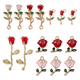 24Pcs Rose Flowers Alloy Enamel Charms for DIY Jewelry Making
