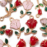 24Pcs Rose Flowers Alloy Enamel Charms for DIY Jewelry Making