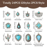 24Pcs Bohemian Vintage Turquoise Charms for DIY Jewelry Making
