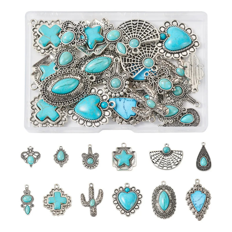 24Pcs Bohemian Vintage Turquoise Charms for DIY Jewelry Making