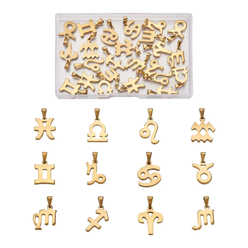 24Pcs Stainless Steel Zodiac Charms for Jewelry Making