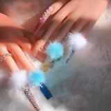 24Pcs Fluffy White+Pink Pom Pons Kit Jewelry Nails Charms