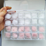 24Pcs Fluffy White+Pink Pom Pons Kit Jewelry Nails Charms