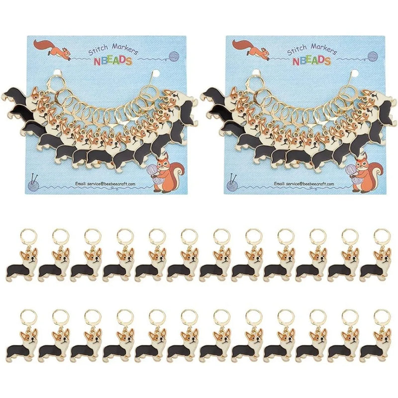 24Pcs Corgi Dog Charms Stitch Markers Enamel Crochet Marker Removable Locking