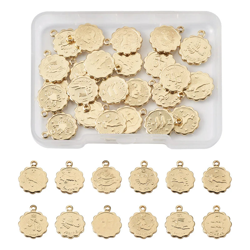 24Pcs Brass Flower Constellation Charms for Jewelry Making