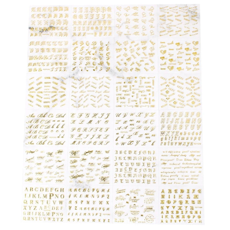 24Pcs Foil Metallic English Letters Sticker Kit Copper Resin Decor