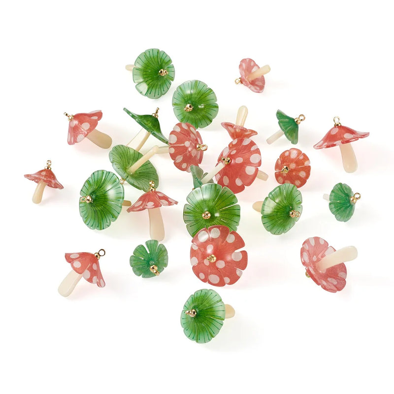 24Pcs Mushroom Shape Plastic Pendant Charms for DIY Jewelry Making