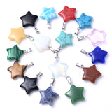24Pcs Natural Stone Pendant Fluorite Quartz Pentagram Necklace