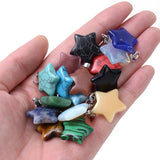 24Pcs Natural Stone Pendant Fluorite Quartz Pentagram Necklace