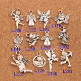 24Pcs Mix Angel Charm Beads Tibetan Silver Pendants Jewelry Finding