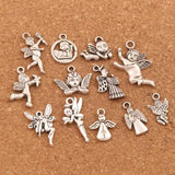 24Pcs Mix Angel Charm Beads Tibetan Silver Pendants Jewelry Finding