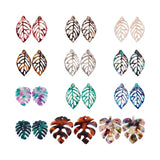 24Pcs Monstera Leaf Cellulose Acetate Resin Pendants Charm for Earrings