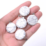 24Pcs Natural Stone Pendant Crystal Agate Turquoise Round Pendants Necklace