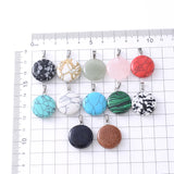 24Pcs Natural Stone Pendant Crystal Agate Turquoise Round Pendants Necklace