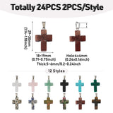 24Pcs Mixed Stone Pendants Cross Charms for DIY Jewelry