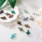 24Pcs Mixed Stone Pendants Cross Charms for DIY Jewelry
