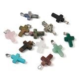 24Pcs Mixed Stone Pendants Cross Charms for DIY Jewelry