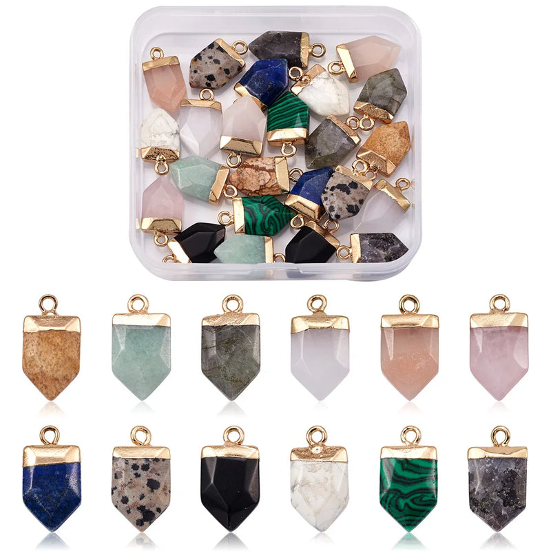 24Pcs Stone Pendant Polygon Shape Faceted Charms Jewelry Making DIY Gift