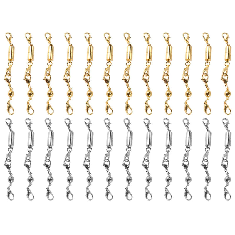 24Pcs Necklace Clasp Magnetic Jewelry Locking Clasps Silver Gold