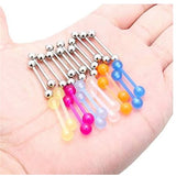 24Pcs Glow in The Dark Nipple Tongue Ring 14G Stainless Steel Acrylic