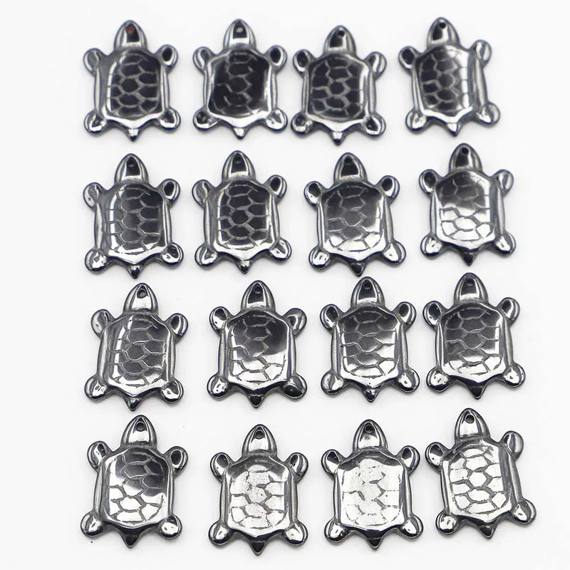 24Pcs Hematite Turtle Pendant Charm for Men Necklace Jewelry Making