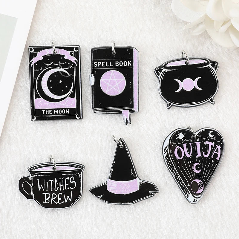 24Pcs Pastel Goth Witchy Charms Acrylic Cauldron Planchette Pendant