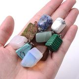 24Pcs Natural Stone Pendant Quartz Crystal Agate Trapezoid Necklace