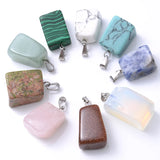 24Pcs Natural Stone Pendant Quartz Crystal Agate Trapezoid Necklace