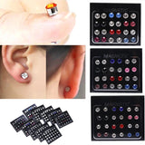 24Pcs 3mm Crystal Stainless Steel Magnetic Clip On Stud Earrings
