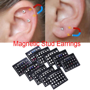 24Pcs 3mm Crystal Stainless Steel Magnetic Clip On Stud Earrings