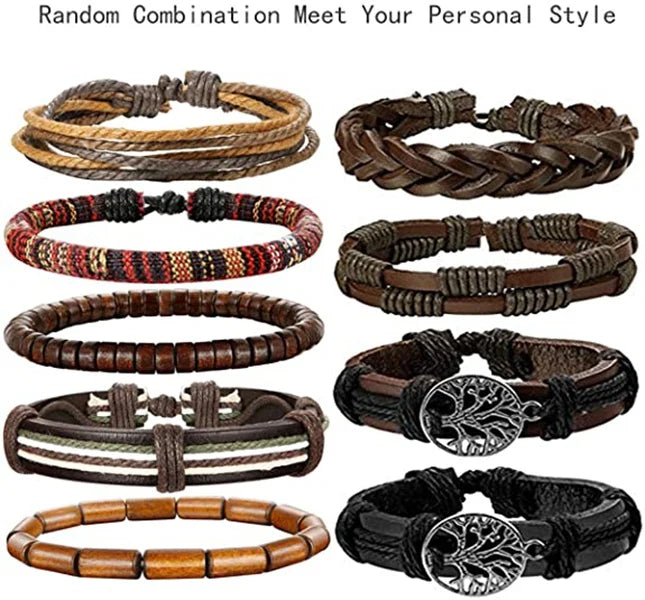 24Pcs Vintage Woven Leather Bracelets Men Women Adjustable