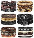 24Pcs Vintage Woven Leather Bracelets Men Women Adjustable