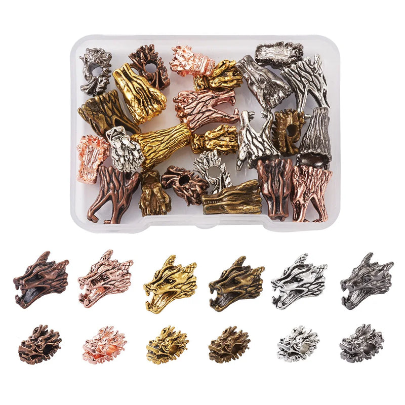 24Pcs Tibetan Style Dragon Head Spacer Beads Charms DIY Bracelets Necklace Beads