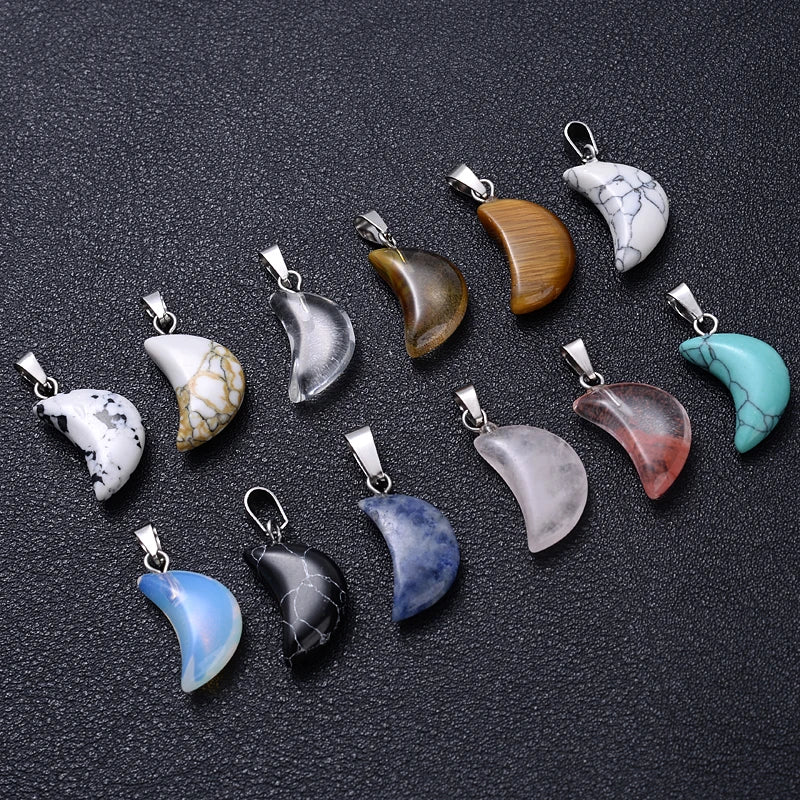 24Pcs Vintage Natural Stone Pendants Tiger Eye Crystal Quartz Necklace