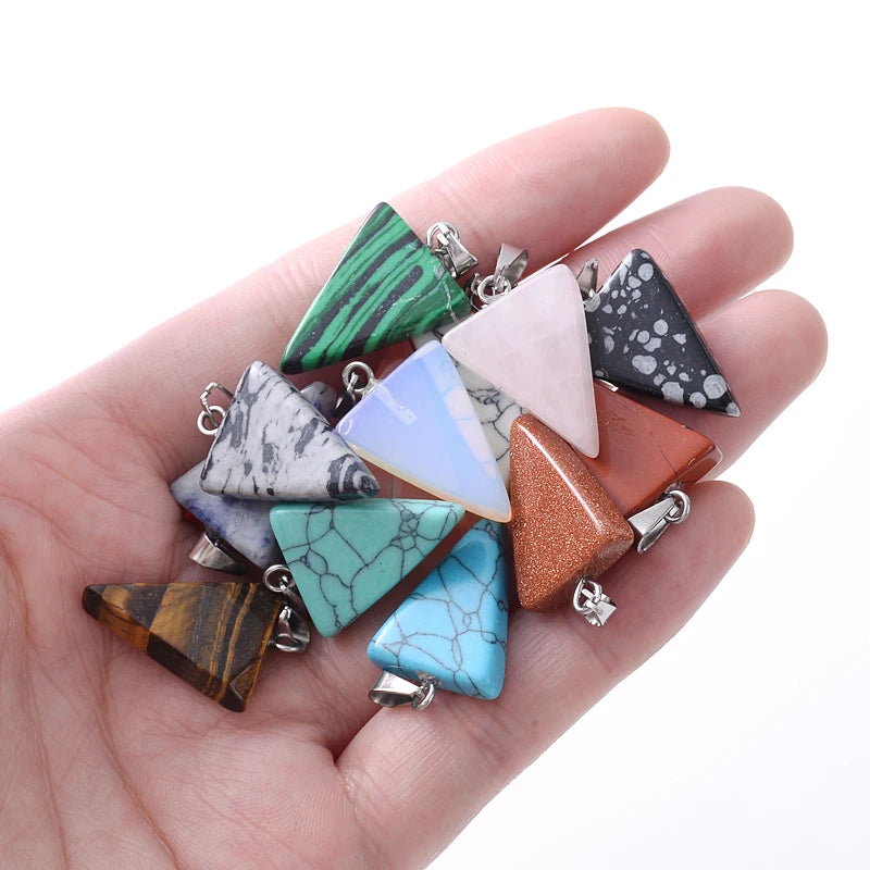 24Pcs Vintage Triangle Pendants Natural Stone Necklace