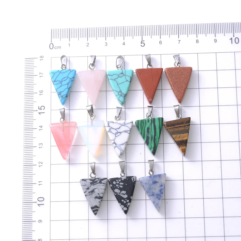 24Pcs Vintage Triangle Pendants Natural Stone Necklace
