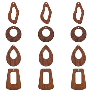 24Pcs Wood Pendants Mixed Shape Coconut Brown Earring Charms for Women Jewelry