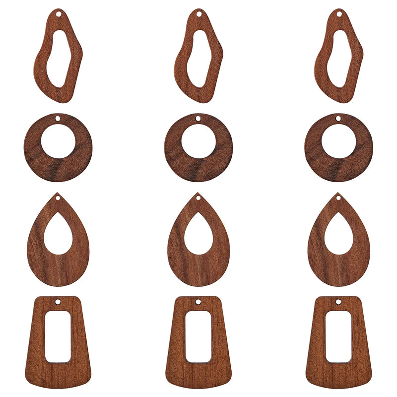 24Pcs Wood Pendants Mixed Shape Coconut Brown Earring Charms for Women Jewelry