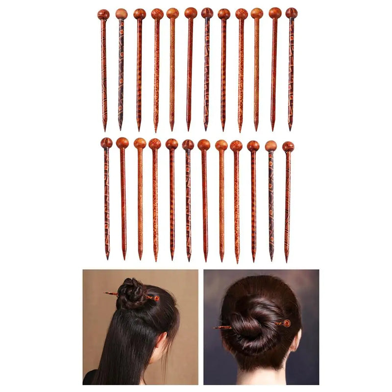 24Sets Retro Style Wood Hairpin Chopsticks Needle Headwear Jewelry