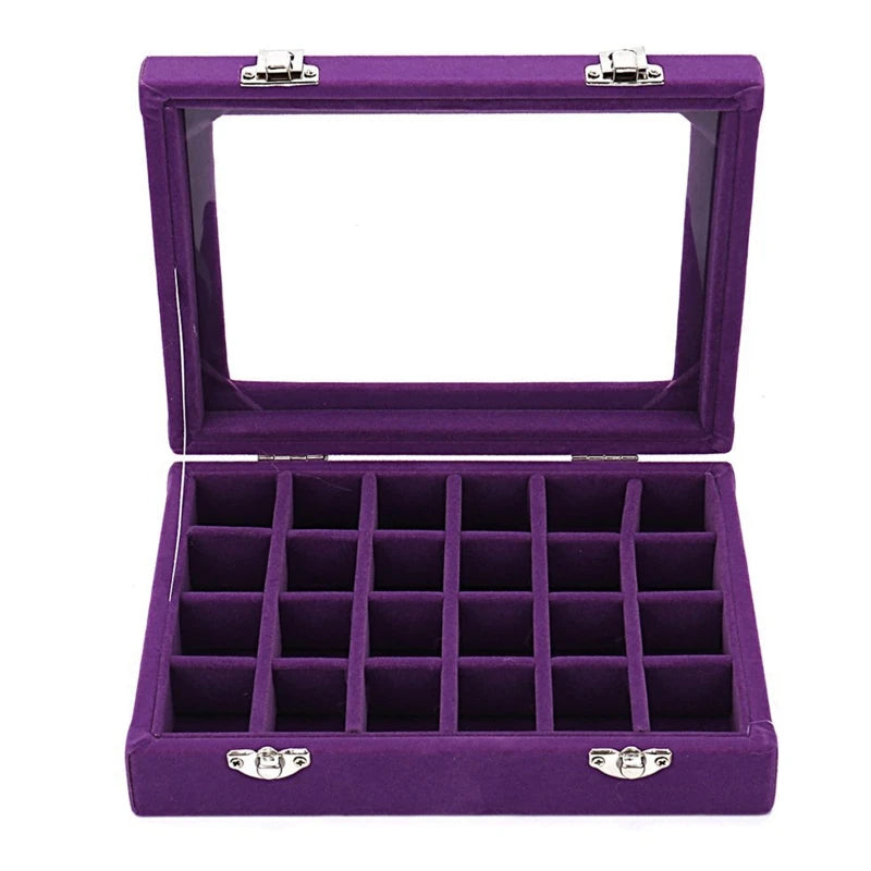 24Slots Jewelry Organizer Box Clear Lid Storage Container