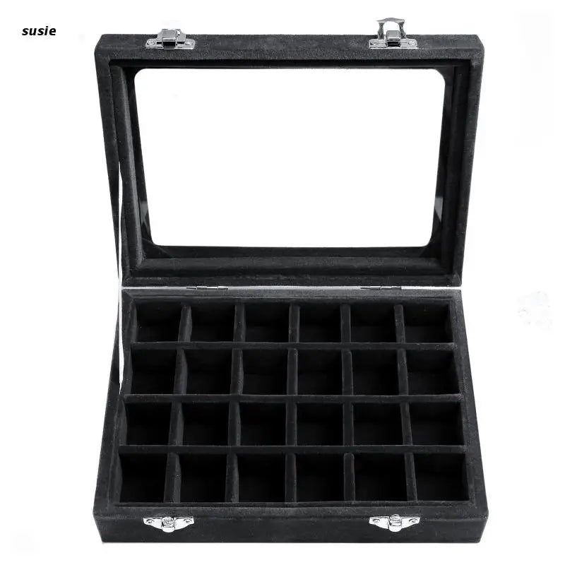 24Slots Jewelry Organizer Box Clear Lid Storage Container