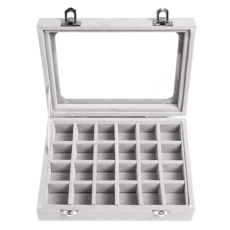 24Slots Jewelry Organizer Box Clear Lid Storage Container