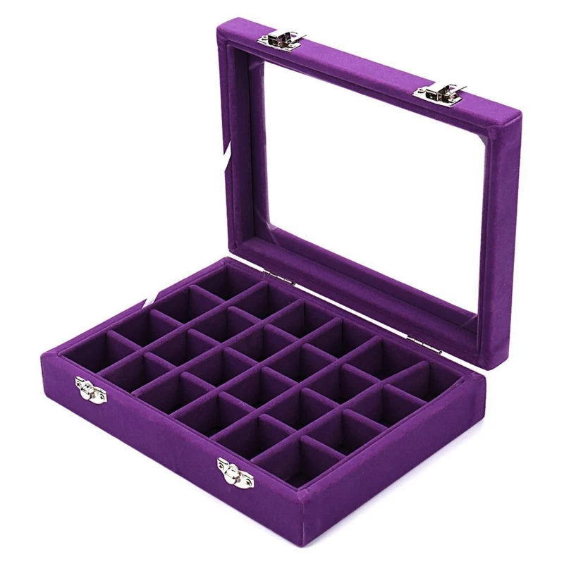 24Slots Jewelry Organizer Box Clear Lid Storage Container
