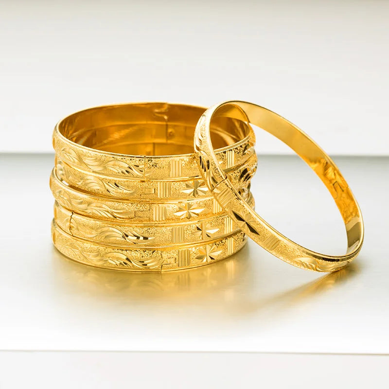 24k Dubai Bangles for Women Men Ethiopian Bracelets 8MM 6Pcs/Lot African Jewelry