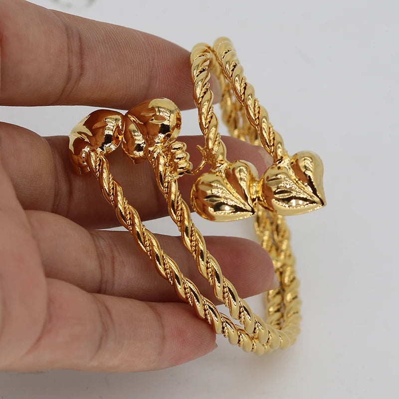 24k Copper Ethiopian Bangles for Women Wedding Heart Bracelet Dubai Jewelry