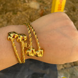24k Ethiopian Bangle for Women Copper Two Heart Warping Dubai Bracelet