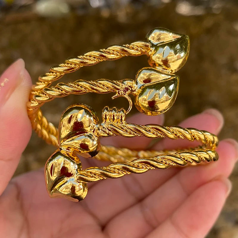 24k Ethiopian Bangle for Women Copper Two Heart Warping Dubai Bracelet