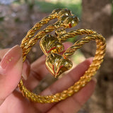 24k Ethiopian Bangle for Women Copper Two Heart Warping Dubai Bracelet