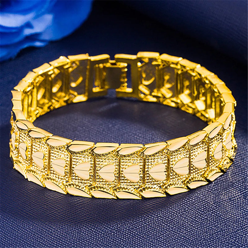 24k Not Fade Chain Bangle Bracelets for Men Women Couples